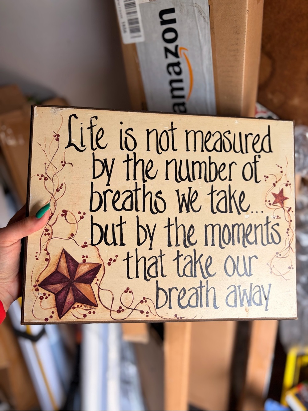 Inspirational Wall Plaque - Beige with Brown Star Accent